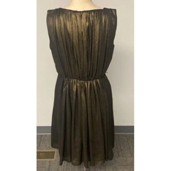 Calvin Klein Dress Black Gold Round Neck Sleeveless Lined Pleated Size 8 - Picture 2 of 7